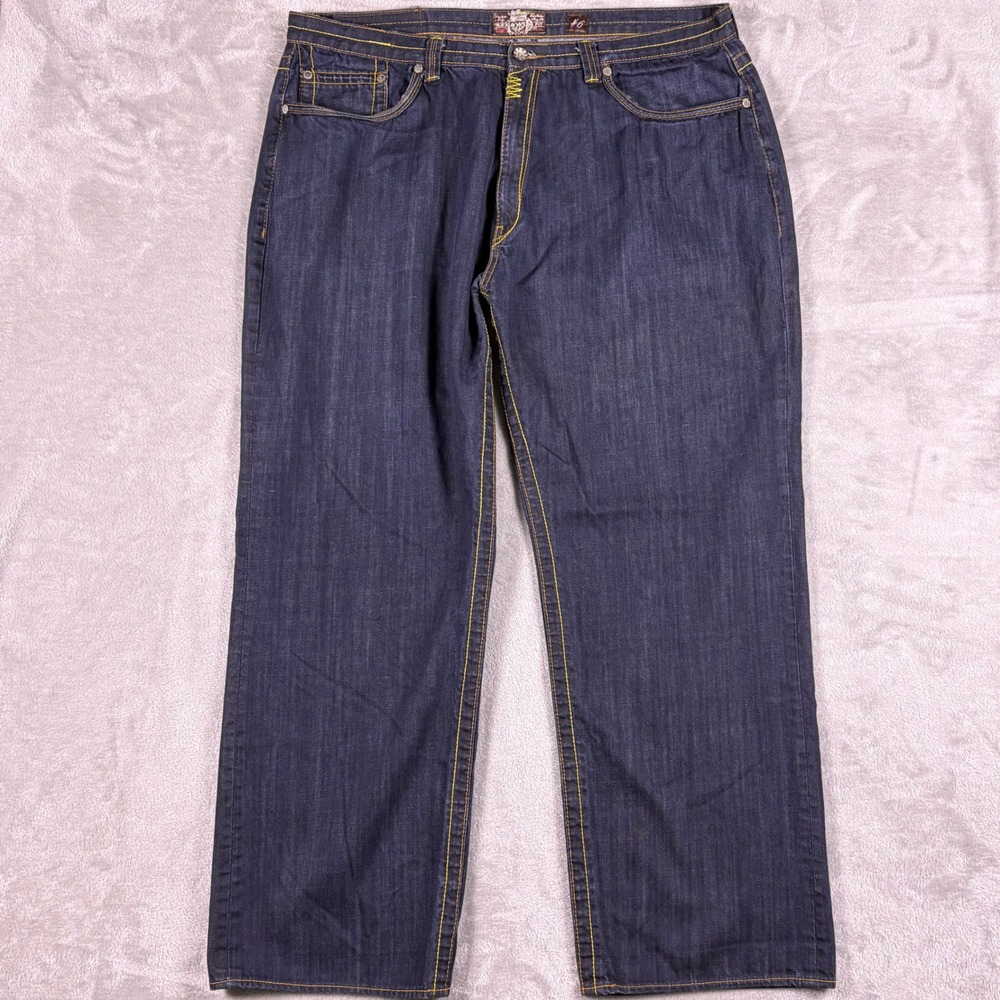 Akademiks AOKS Raw Denim Jeans Dark Wash Streetwear Y2K Hip‎ Hop 46 (Msr 42x31)